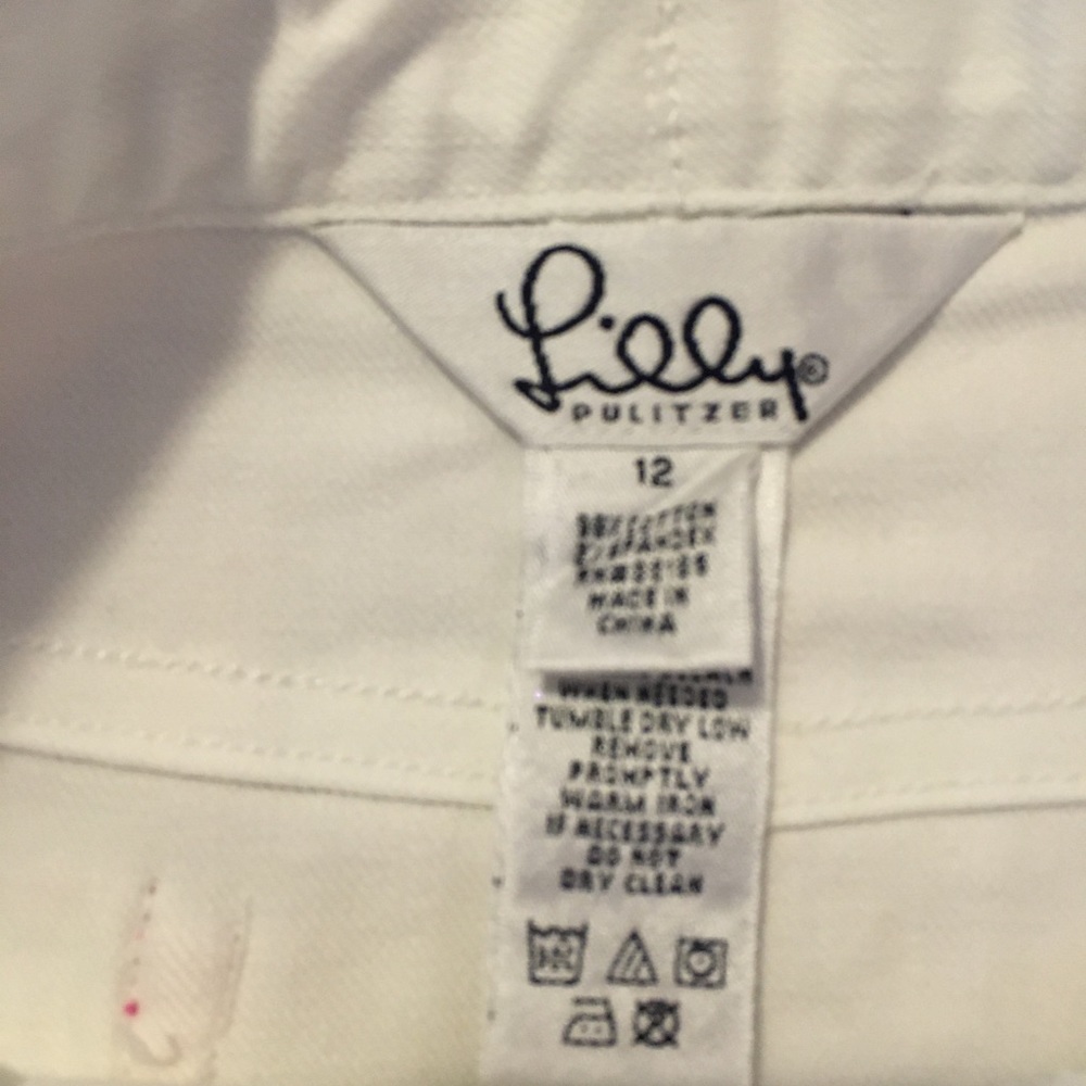 Vintage Lilly Pulitzer White Denim mini skirt Pink Grosgrain Ribbon Trim size 12 - Picture 4 of 5